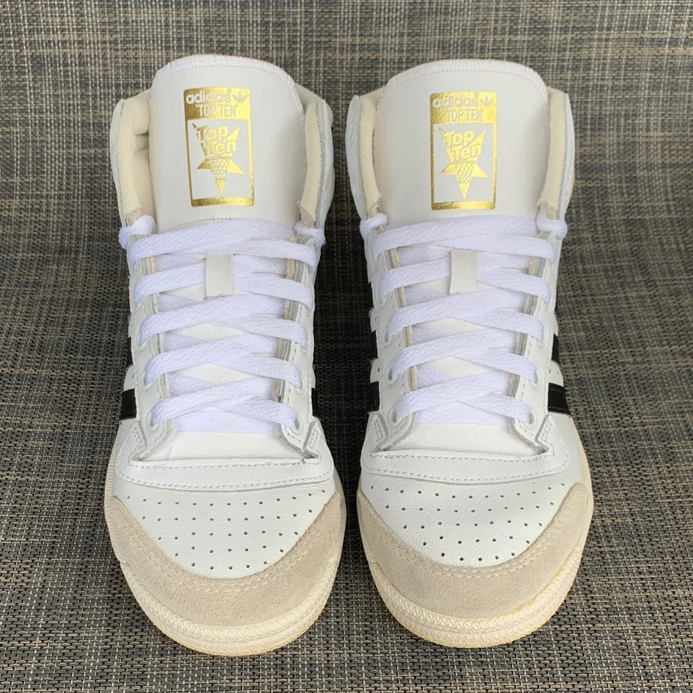 adidas Top Ten High-Top 'White Black Gold' Big Kids Sneakers size 4.5